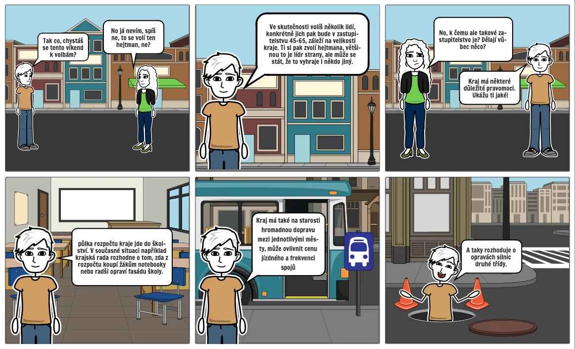 Vzdělávací komiks o volbách vytvořený v nástroji Storyboardthat