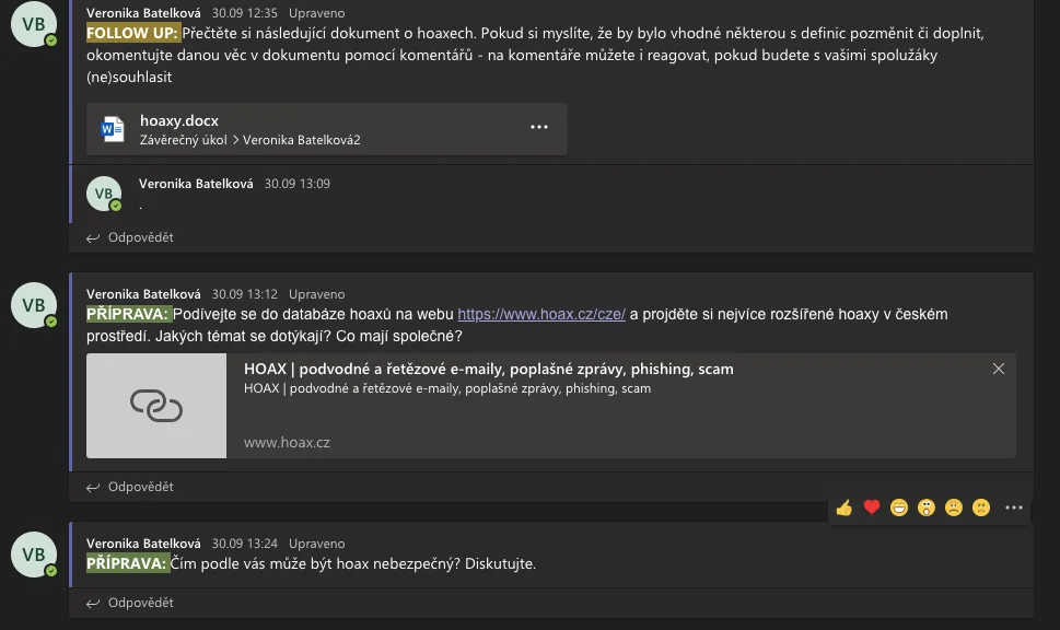 Další pohled na online kurz o dezinformacích v MS Teams
