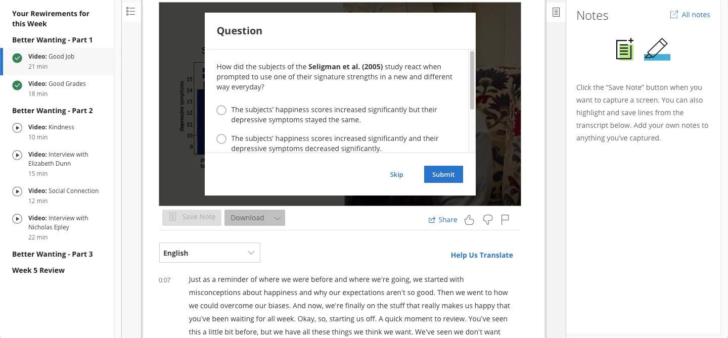 Vzdělávací prostředí online kurzu na platformě Coursera