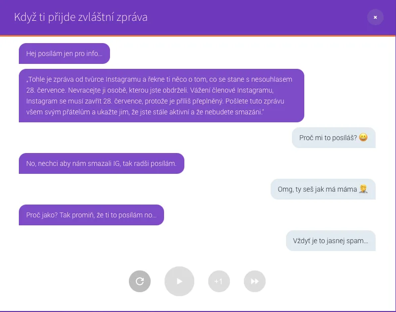 Ukázka z kurzu Buď safe online, lekce Když ti přijde zvláštní zpráva