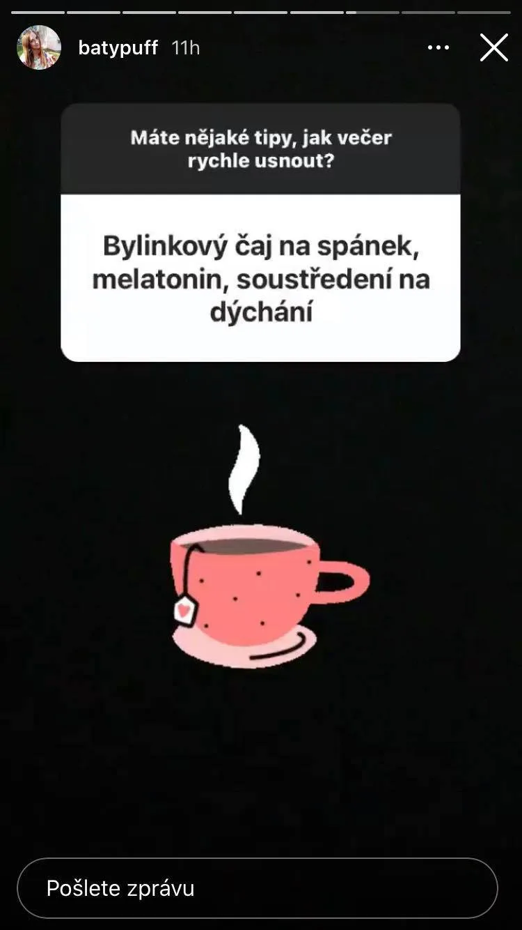 Ukázka ze série instagramových stories ke kampani na knihu Proč spíme