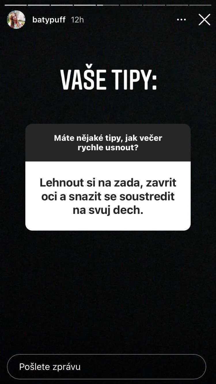 Ukázka ze série instagramových stories ke kampani na knihu Proč spíme