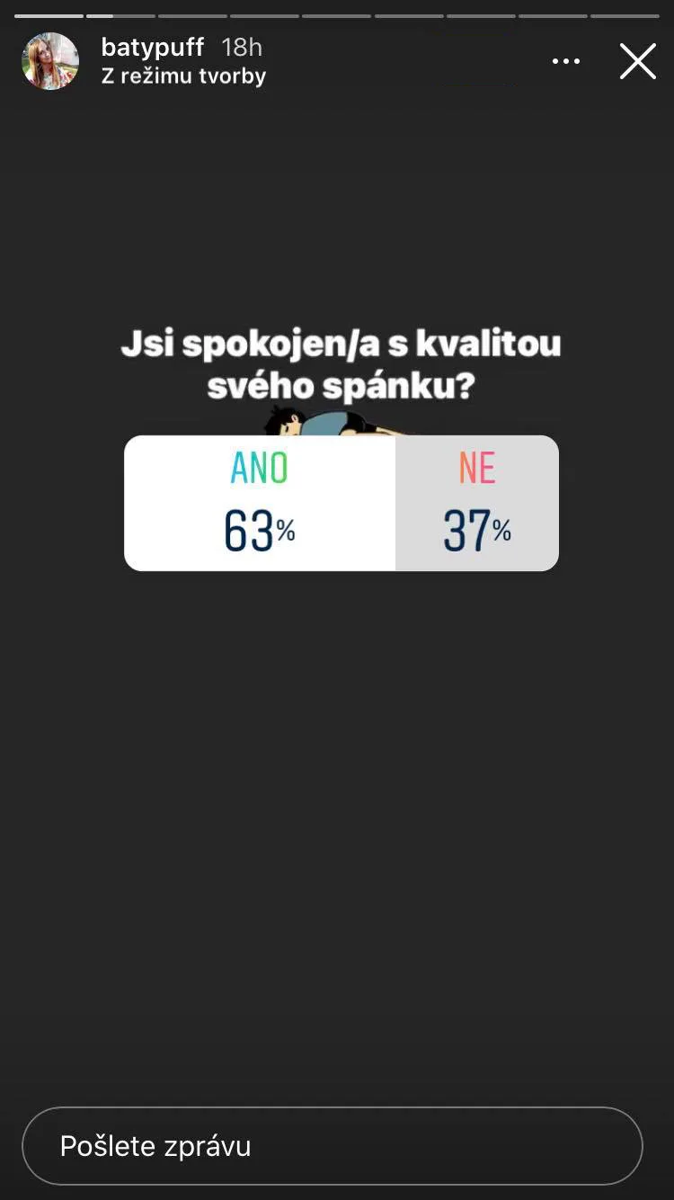 Ukázka ze série instagramových stories ke kampani na knihu Proč spíme