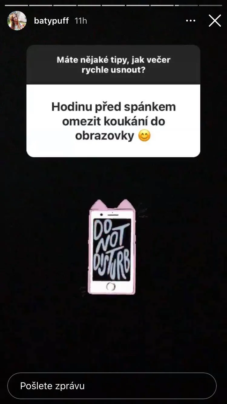 Ukázka ze série instagramových stories ke kampani na knihu Proč spíme