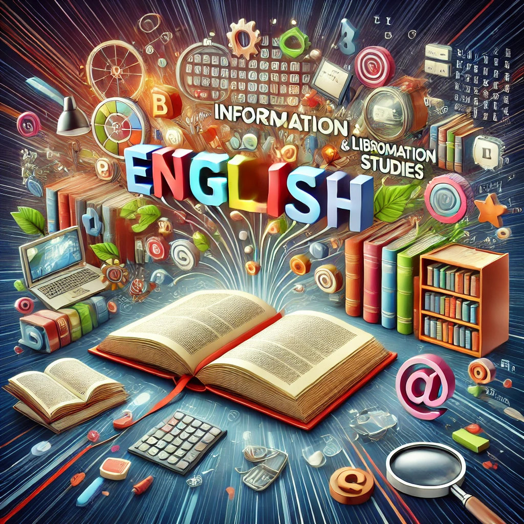Ilustrace angličtiny pro informační studia jako otevřená kniha s písmeny abecedy