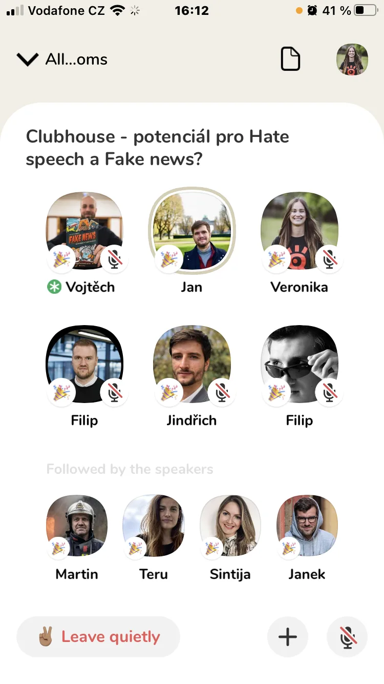 Roomka na sociální síti Clubhouse